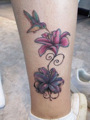 Lily Flower And Hummingbird Tats 